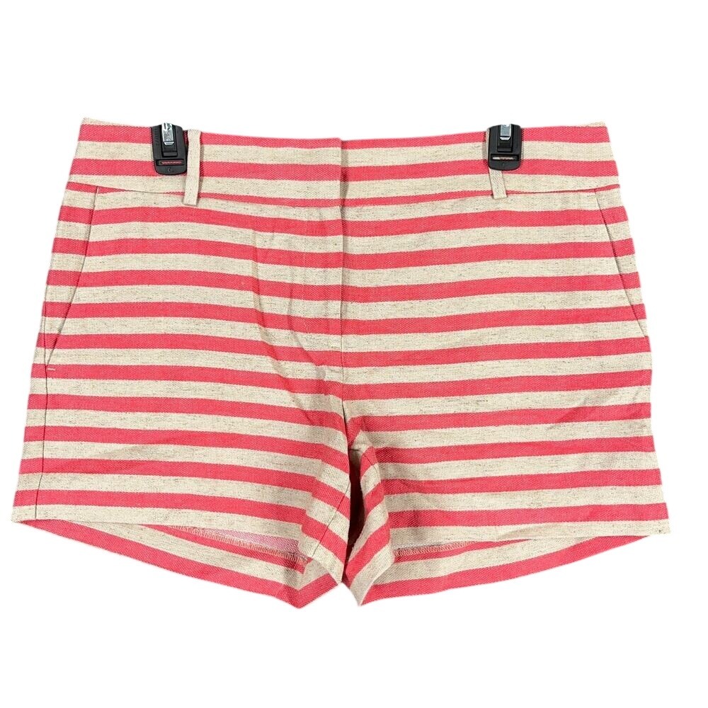 LOFT Womens Riviera Short 6‎ Red Stripes Woven Linen Blend Chino Sailing Boating
